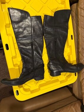 Ann Klein iFlex Dress Black Boot Womens 8 Leather Tall Knee High side zip